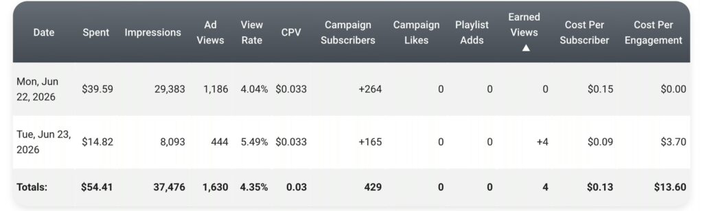 Analytics for a $50 YouTube promo